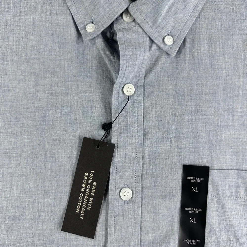 Banana Republic Mens XL‎ Slim Fit Short Sleeve Organic Cotton Button Down Shirt